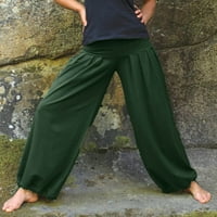 Ženske udobne hlače s elastičnim pojasom, Ležerne hlače s elastičnim pojasom i džepovima, hlače za plažu zelene boje;