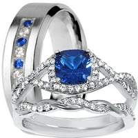 Njegov i njezin vjenčani set Plavi safir, srebro s kubičnim cirkonima, vjenčani set za zaruke, vjenčani prsten od titana 9 12