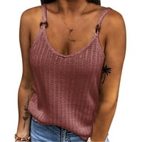 Ženska majica bez rukava s okruglim vratom, jednobojni kamizol, pleteni prsluk, lagane bluze, Ženske majice s naramenicama, Vino