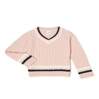 Wonder Nation Girls Dugi rukavi s V-izrezom za pleteni džemper, veličine 4- & Plus