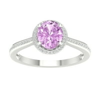 Ženski dijamantni prsten od 10k bijelog zlata u Ovalnom rezu s ružičastim ametistom i dijamantnim aureolom u obliku dijamanta