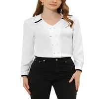 Jedinstveni prijedlozi Ženska elegantna radna bluza s dvostrukim grudima s kontrastnim završetkom i izrezom u obliku slova A