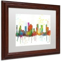 Zaštitni znak likovna umjetnost Houston Texas Skyline mclr-1 Canvas Art by Marlene Watson, White Matte, Wood Frame