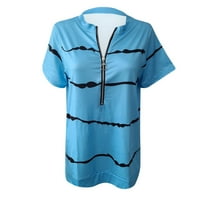 Majica Plus Size za žene modni print na pruge s patentnim zatvaračem s izrezom u obliku slova u i kratkim rukavima Bluza Ležerne
