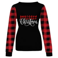 ; Majice za vježbanje za žene, Karirani pulover s dugim rukavima, Raglan, božićne košulje, majica s božićnim printom, udobne majice