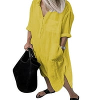 Ženska Midi haljina u obliku Midi haljina u obliku Midi duge haljine rukav za zabavu radni džep žuti Midi