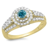 Kolekcija 1. Zaručnički prsten od plavog i bijelog dijamanta od 14 karata, žuto zlato, veličina 7
