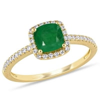 Miabella Ženska karat T.G.W. Smaragd i karat T.W. Okrugli dijamant 14KT žuti zlatni halo prsten