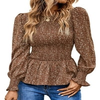 Ženska plisirana majica za ležerne dnevne tunike, bluza s okruglim vratom, ležerni puloveri, majice u boji kave, majica u boji kave,