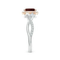 7-inčni prirodni prsten od granata s dijamantnim oreolom od bijelog i ružičastog zlata od 14 karata za žene, veličina prstena za