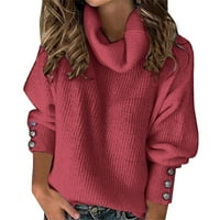 Ženska modna jednobojna sportska majica dolčevita dugi rukav dugmad jesen zima topla Mekana majica Top