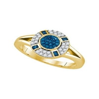 Dijamantna princeza od žutog zlata od 10 karata, Ženski okrugli prsten u plavoj boji s dijamantnim prstenom u klasteru