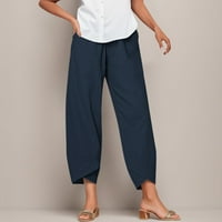 Široke ženske ravne ljetne hlače visokog struka duge jednobojne pamučne hlače