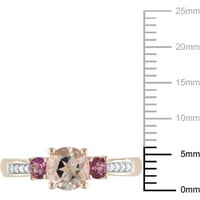 Karatni prsten od Morganita od 10 karatnog ružičastog turmalina i dijamanta od 3 kamena od ružičastog zlata