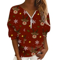 Ženska ležerna dukserica dugih rukava ležerna majica s kapuljačom Božićni print pulover s patentnim zatvaračem dugih rukava Ležerne