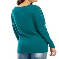 Ženska jednobojna majica s okruglim vratom s dugim rukavima šišmiš i bočnim gumbima