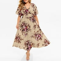 Plus size modna veleprodaja Ženska haljina s izrezom u obliku slova u i kratkim rukavima s cvjetnim printom u obliku slova u u obliku