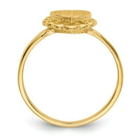 14k žuti zlatni prsten s pečatom 6,5 srca s otvorenim leđima, veličina 7