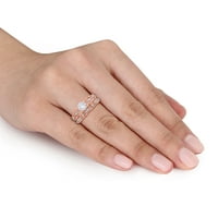 Miabella Women's 1- CT stvorio bijeli safir i dijamant 10kt ružičasto zlato dvodijelni vjenčani prstenovi set