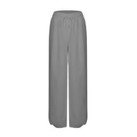 Ženske ljetne lanene hlače s elastičnim strukom Ležerne obične hlače ravnog kroja s visokim strukom