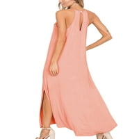 Ženska duga haljina, Maksi haljina Bez rukava, čipkasta ljetna haljina na plaži, široka haljina s naramenicama, ružičasta, ružičasta