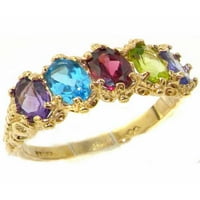 Ženski prsten vječnosti od 18k žutog zlata britanske proizvodnje s prirodnim raznobojnim kamenjem - opcije veličine-veličina 5,5