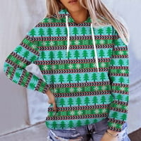 Ženske majice s kapuljačom s kapuljačom, Vintage Slatki vrhovi, tiskani puloveri, Duksevi s dugim rukavima, topovi s ramena, zeleni;