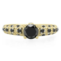 Kolekcija 1. Vjenčani vintage i starinski zaručnički prsten 10K okrugli crni dijamant, žuto zlato, Veličina 4