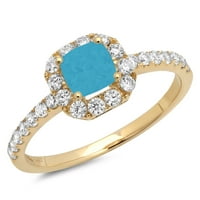 14-karatni prsten za Halo godišnjicu zaruka u žutom zlatu s 1,23-karatnim lažnim tirkiznim rezom princeza, veličine 6,75