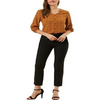 Jedinstvene ponude za žensku kariranu bluzu Provjerite casual v vrat gornji karamel s