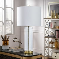 Stolna svjetiljka od prozirnog stakla - polirani mesing - bijeli abažur