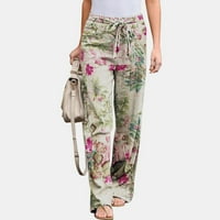 Ženska moda, Ženske cvjetne hlače Plus veličine, pripijene pamučne lanene hlače, Ležerne hlače s džepovima, zimska odjeća za žene