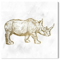 Wynwood Studio životinje zidne umjetničke platnene zglobove 'Rhyno Square' Zoo i divlje životinje - zlato, bijelo