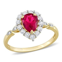 MIABELLA WOMANS 2- CArat T.G.W. Kruška izrezao je rubin bijeli topaz i dijamantni naglasak 10kt žutog zlata halo kruška prsten