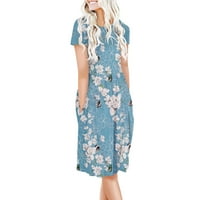 ; / Ženska modna ležerna haljina s kratkim rukavima s cvjetnim printom s okruglim vratom i džepovima Ženska haljina