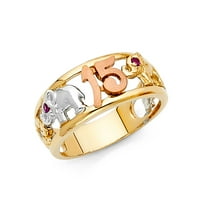 Dragulji žuto, bijelo i ružičasto trobojno zlato 14k petnaesti rođendan prsten iz doba kraljice veličine 7