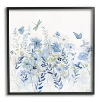 Delikatna plava cvjetna vrtna botanička i cvjetna grafička umjetnost crni uokvireni umjetnički print zid umjetnost