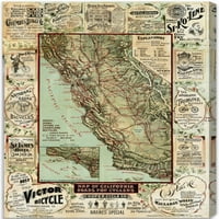 Wynwood Studio Maps and Flags Wall Art Canvas Otisci 'Karta Kalifornije za cikluse' američke države - zelena, smeđa