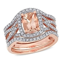 Miabella ženski morganit i dijamant 10kt ružičasto zlato 3-komad Halo Split Shidal Ring Set