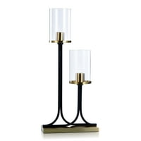 Moderna metalna stolna svjetiljka srednjeg stoljeća s osvjetljenjem od prozirnog stakla - crno - zlatna završna obrada-prozirni abažur