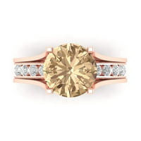 3. Dijamant okruglog reza sintetički žuti Moissanite 18-karatni ružičasti zlatni Moissanite s naglascima vjenčani set od 9,25