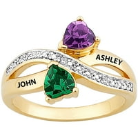 Personalizirano zlato preko srčanih srca i imena dijamantnih prstena Sterling Silver bračni par