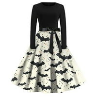 Koktel haljina za žene elegancija haljina A kroja u stilu Audrie Hepburn pojas s mašnom Vintage Print za Noć vještica 1950-ih tamnoljubičasta;