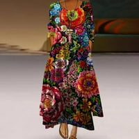 Ljetne haljine za žene, haljina s cvjetnim uzorkom s printom dugih rukava, izrez u obliku slova u, Midi kroj i lepršava Moda, Modna