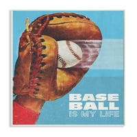 Stupell Industries bejzbol je moj život Mitt Red Blue Sports Design Wood Plake do subotnje večernje posta