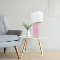 Moderna Noćna Stolna svjetiljka za uređenje doma od kože od 21 s bijelim pravokutnim sjenilom od tkanine, rumenilo ružičaste boje