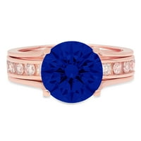 3. dijamant okruglog reza s imitacijom plavog safira od ružičastog zlata 18k $ s naglascima vjenčani set od $ 6.5