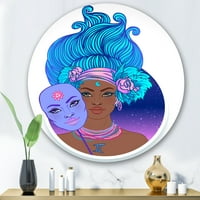 DesignArt 'Portret afro američke djevojke s plavom kosom II' Moderni krug metal zidne umjetnosti - disk od 29