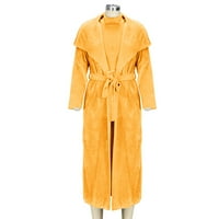 Suknje za žene, haljine za žene, jesensko-zimska haljina, jakna s dva labava pojasa, dugi kardigan, žuto odijelo u boji
