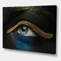 Oči žena s crnom kožom s zlatnim lancem slikajući platno umjetnički tisak